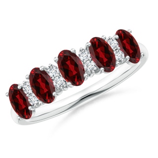 5x3mm AAAA Five Stone Garnet and Diamond Wedding Ring in P950 Platinum