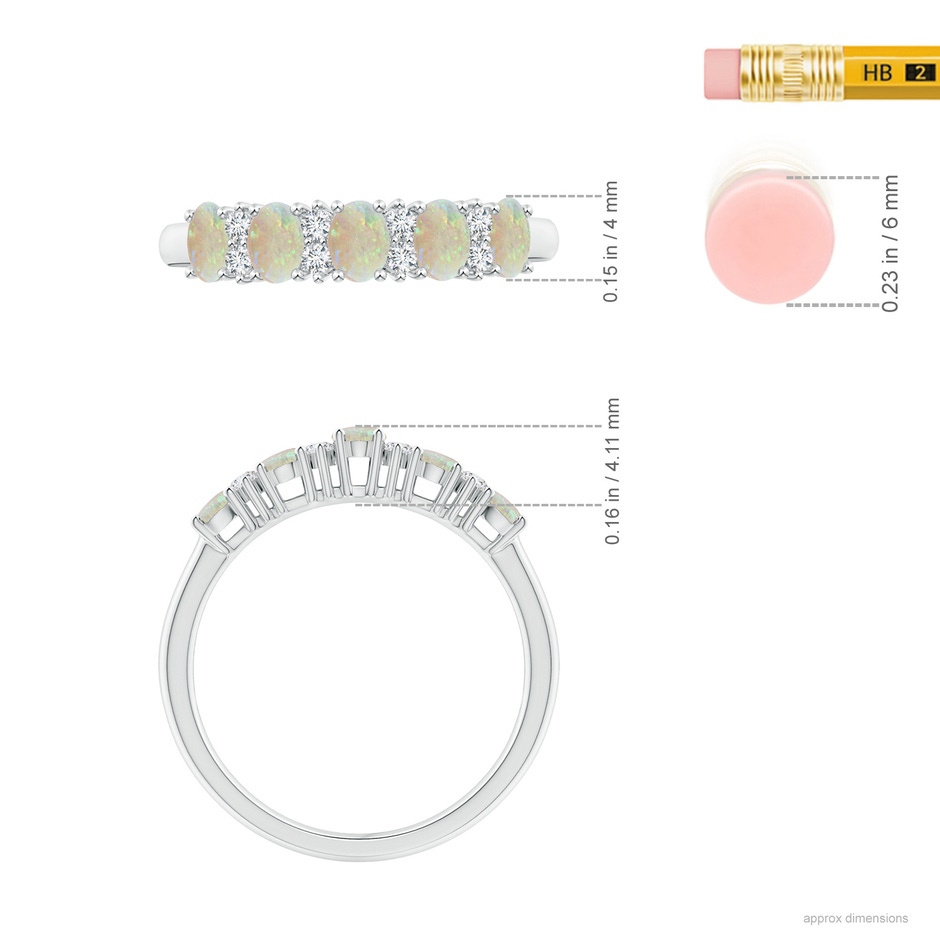 4x3mm AAA Five Stone Opal and Diamond Wedding Ring in 18K White Gold ruler