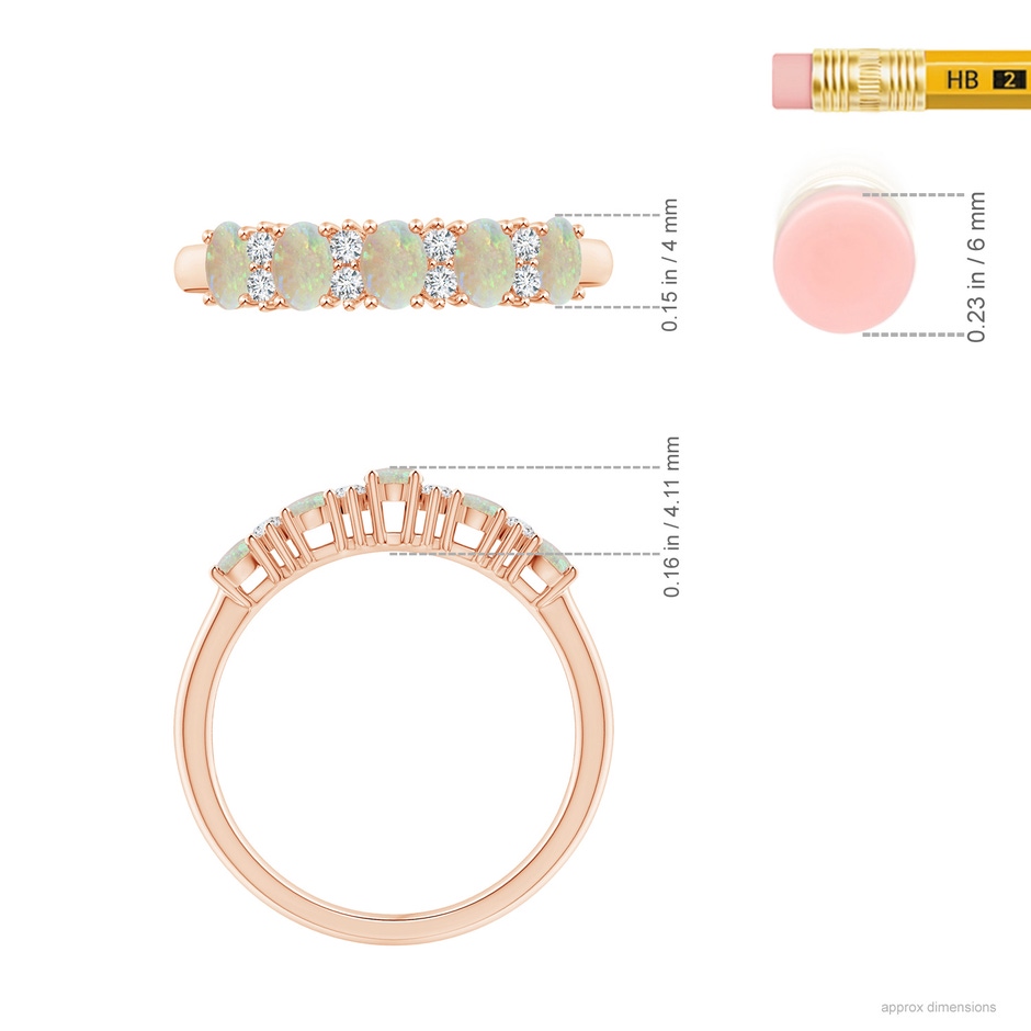 4x3mm AAA Five Stone Opal and Diamond Wedding Ring in Rose Gold ruler