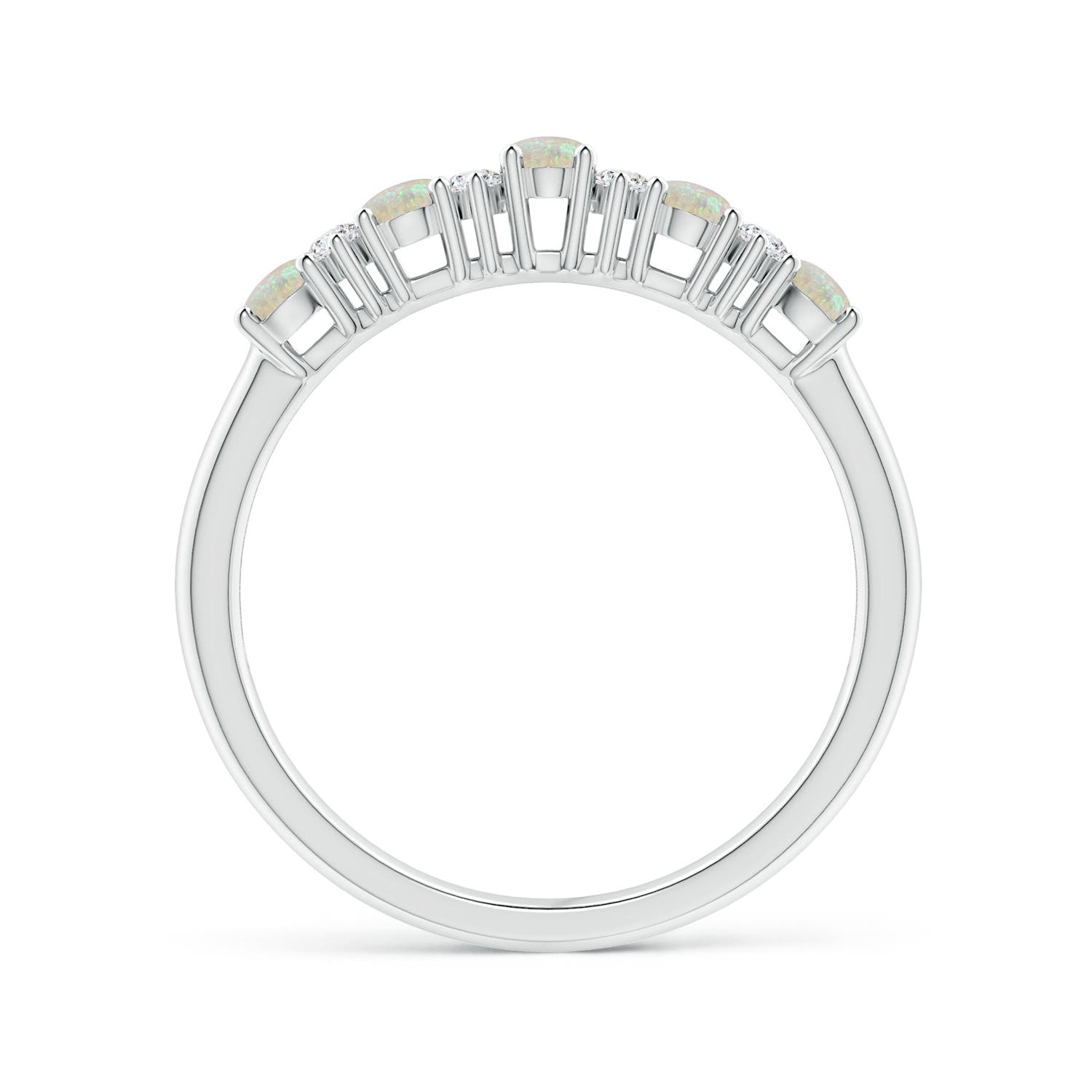 4x3mm AAA Five Stone Opal and Diamond Wedding Ring in White Gold