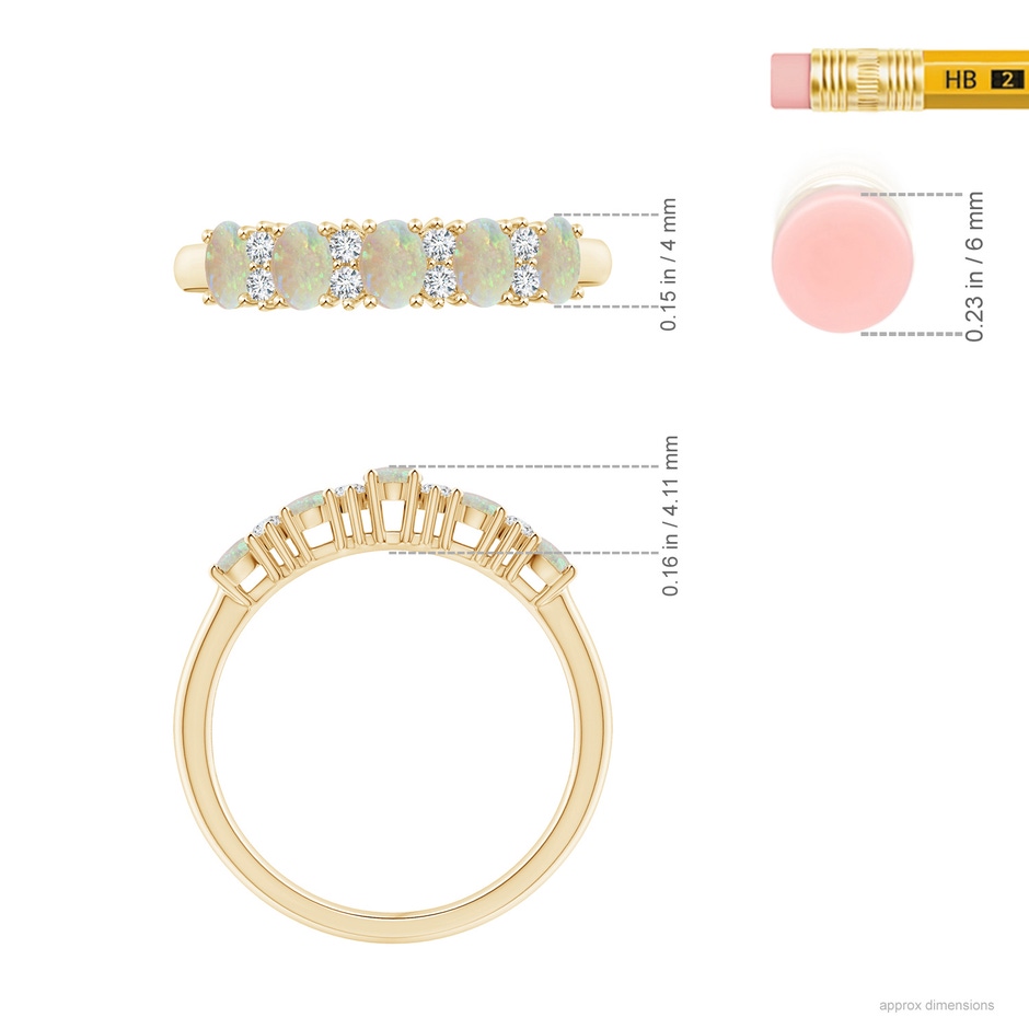 4x3mm AAA Five Stone Opal and Diamond Wedding Ring in Yellow Gold ruler