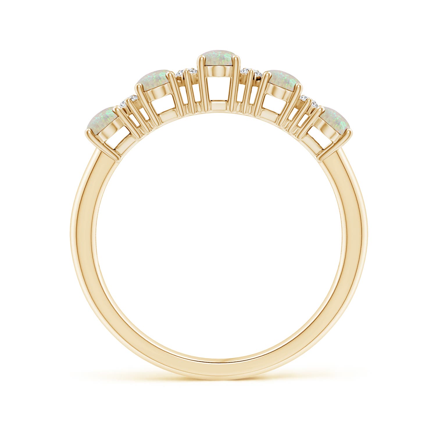 5x3mm AAA Five Stone Opal and Diamond Wedding Ring in 18K Yellow Gold