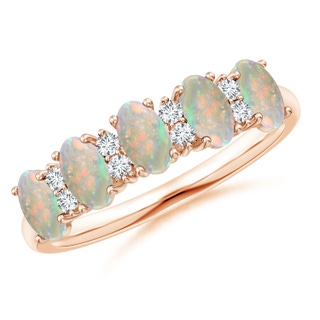 5x3mm AAAA Five Stone Opal and Diamond Wedding Ring in 18K Rose Gold