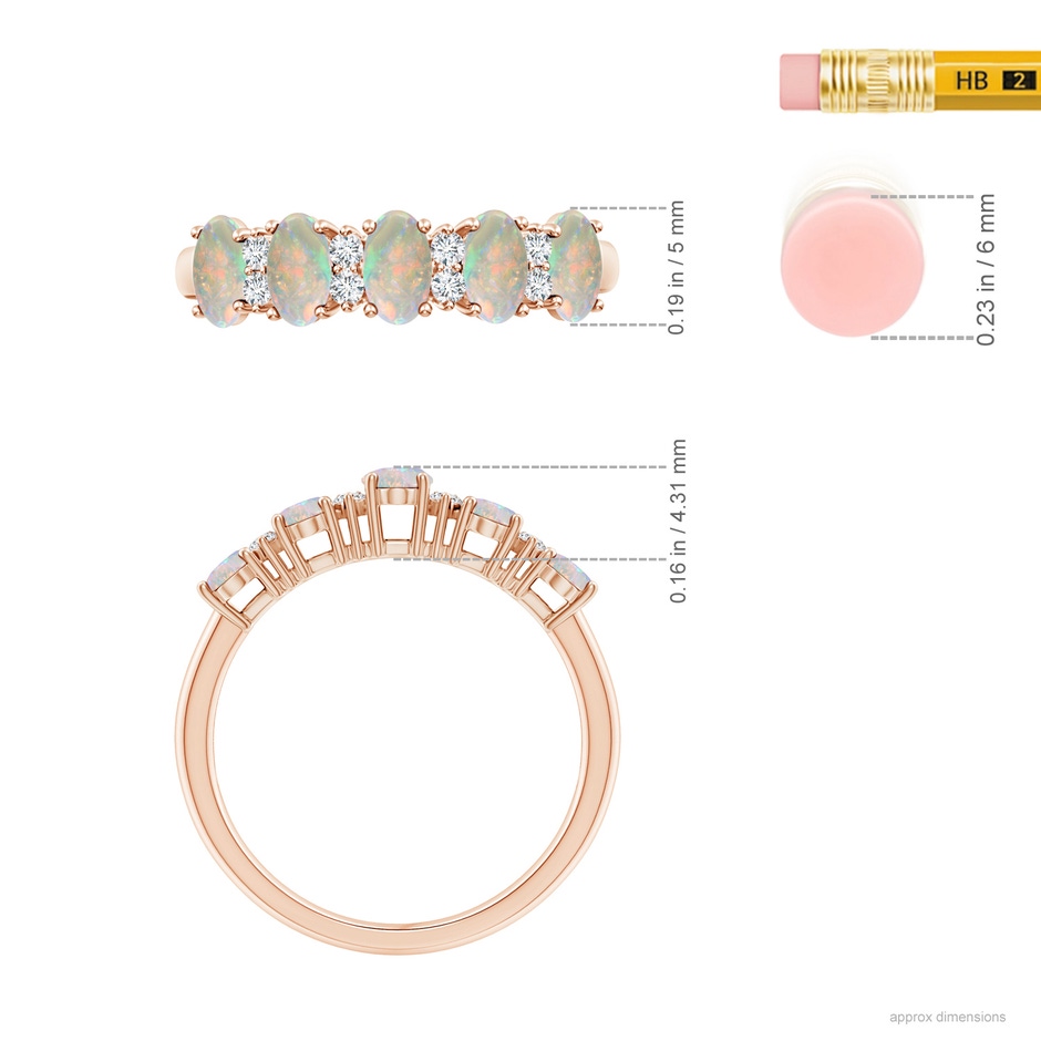 5x3mm AAAA Five Stone Opal and Diamond Wedding Ring in 18K Rose Gold ruler