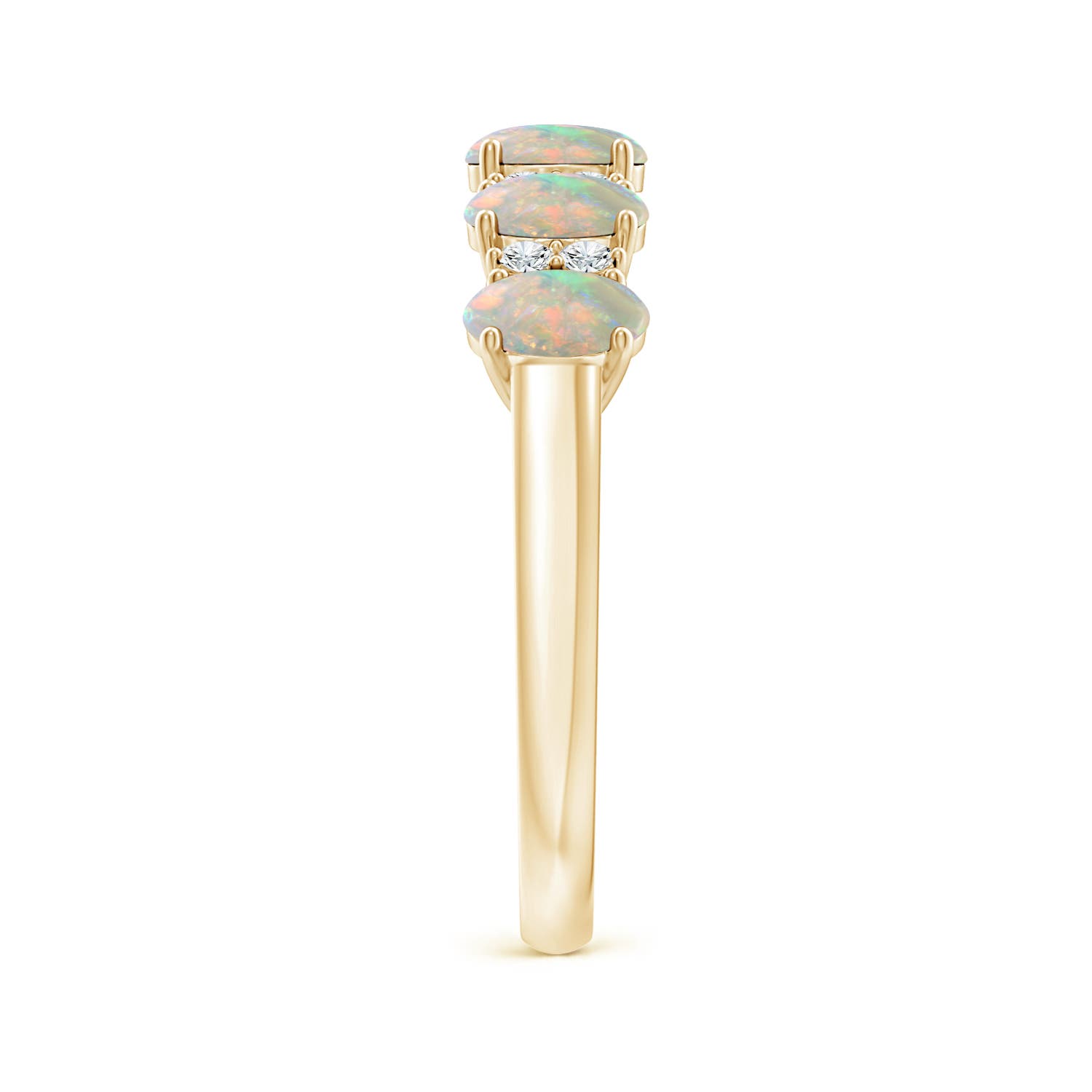 5x3mm AAAA Five Stone Opal and Diamond Wedding Ring in Yellow Gold - side 6