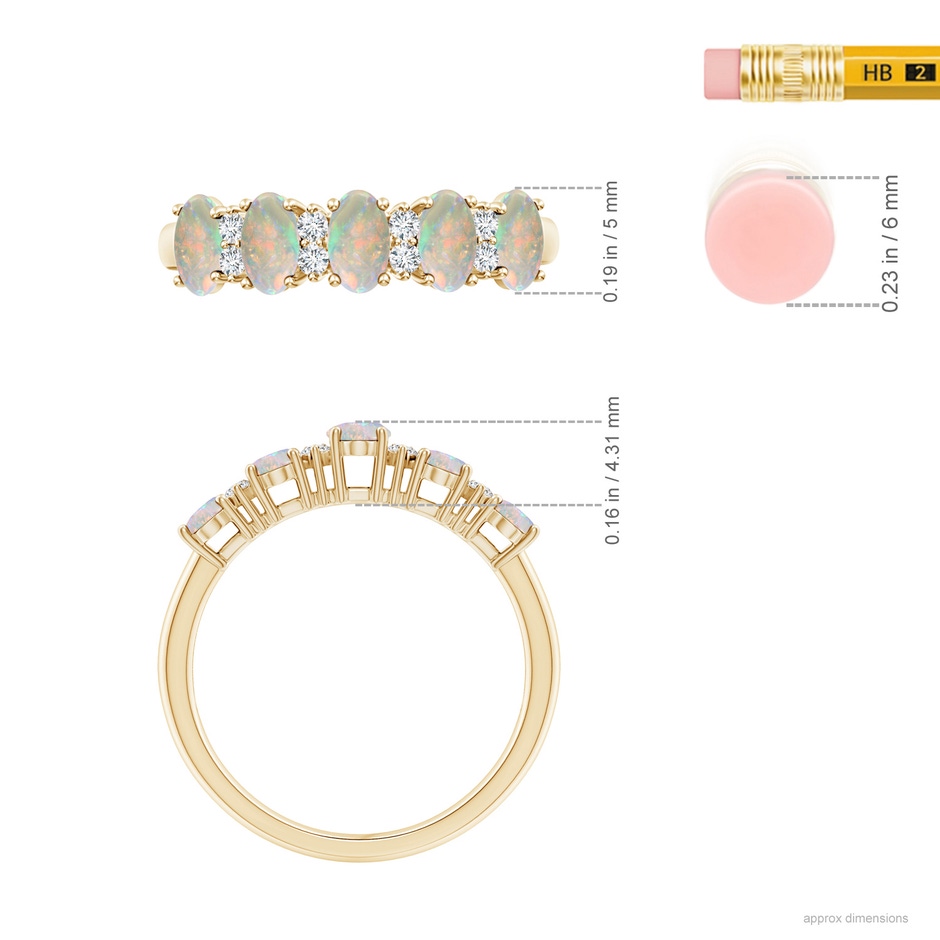 5x3mm AAAA Five Stone Opal and Diamond Wedding Ring in Yellow Gold ruler