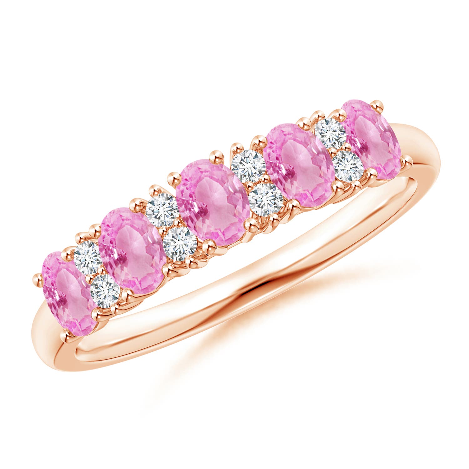 4x3mm A Five Stone Pink Sapphire and Diamond Wedding Ring in Rose Gold