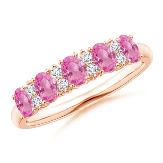 4x3mm AA Five Stone Pink Sapphire and Diamond Wedding Ring in 9K Rose Gold