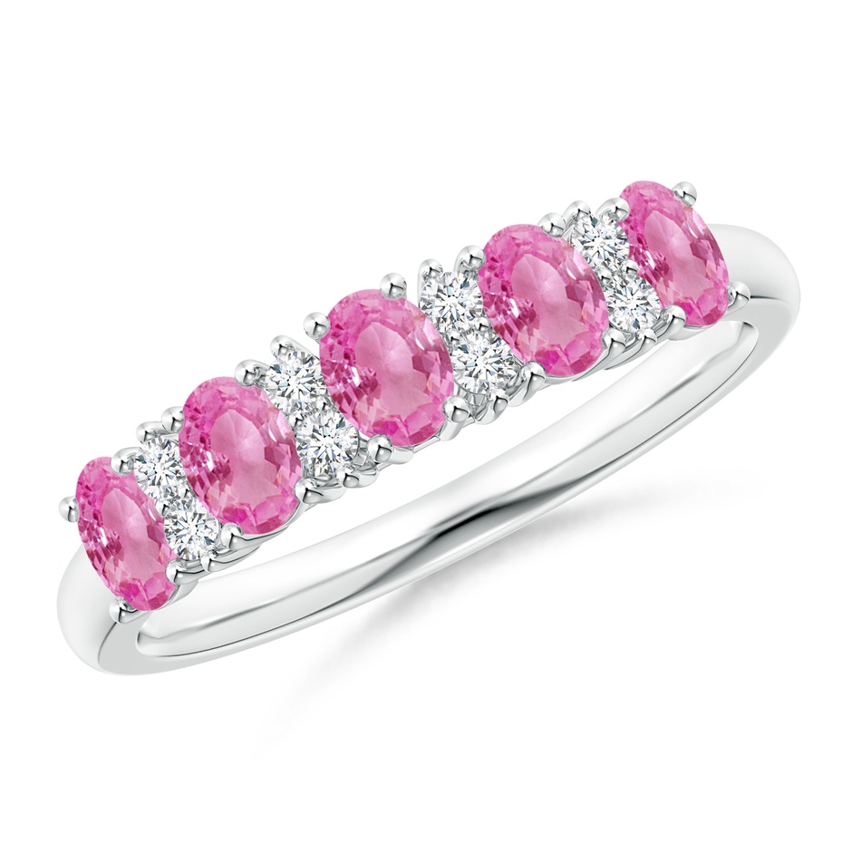 4x3mm AA Five Stone Pink Sapphire and Diamond Wedding Ring in White Gold 
