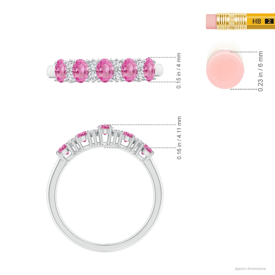 4x3mm AA Five Stone Pink Sapphire and Diamond Wedding Ring in White Gold ruler