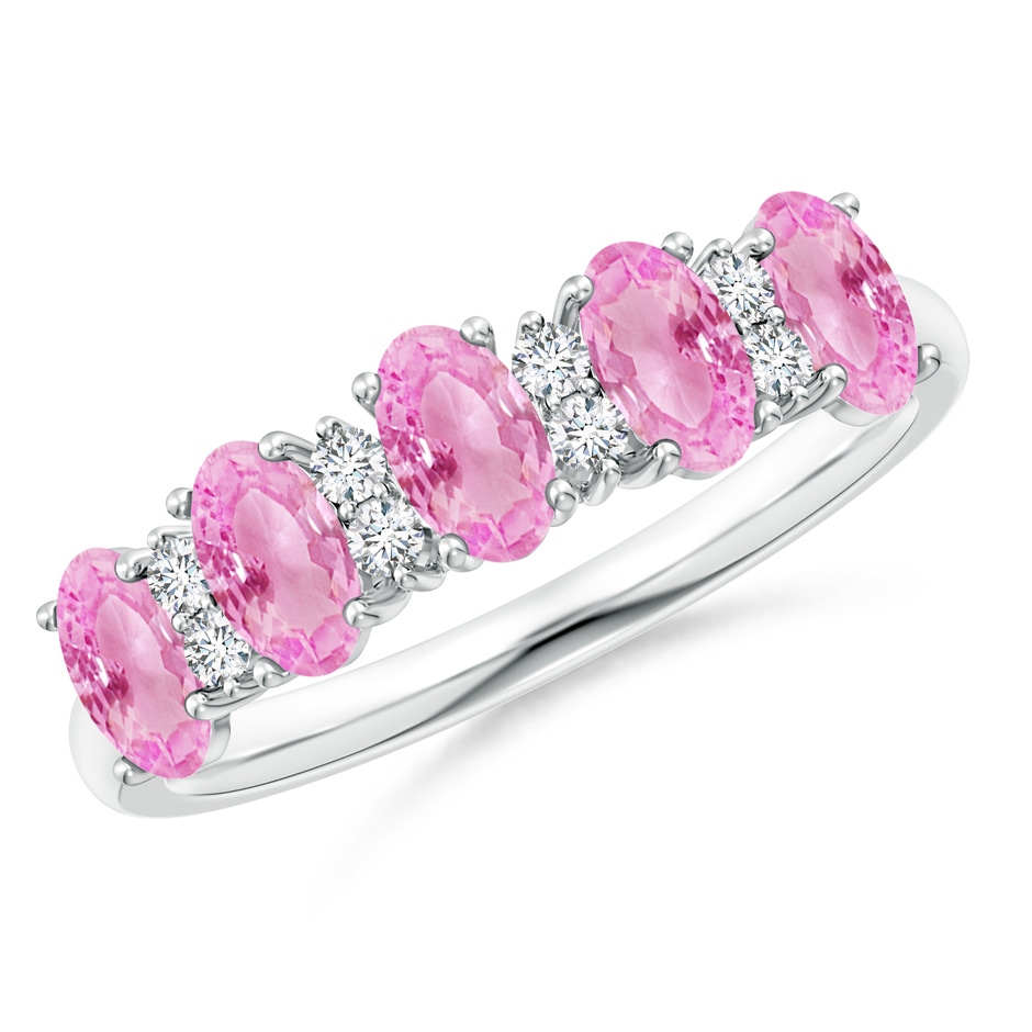 5x3mm A Five Stone Pink Sapphire and Diamond Wedding Ring in White Gold 