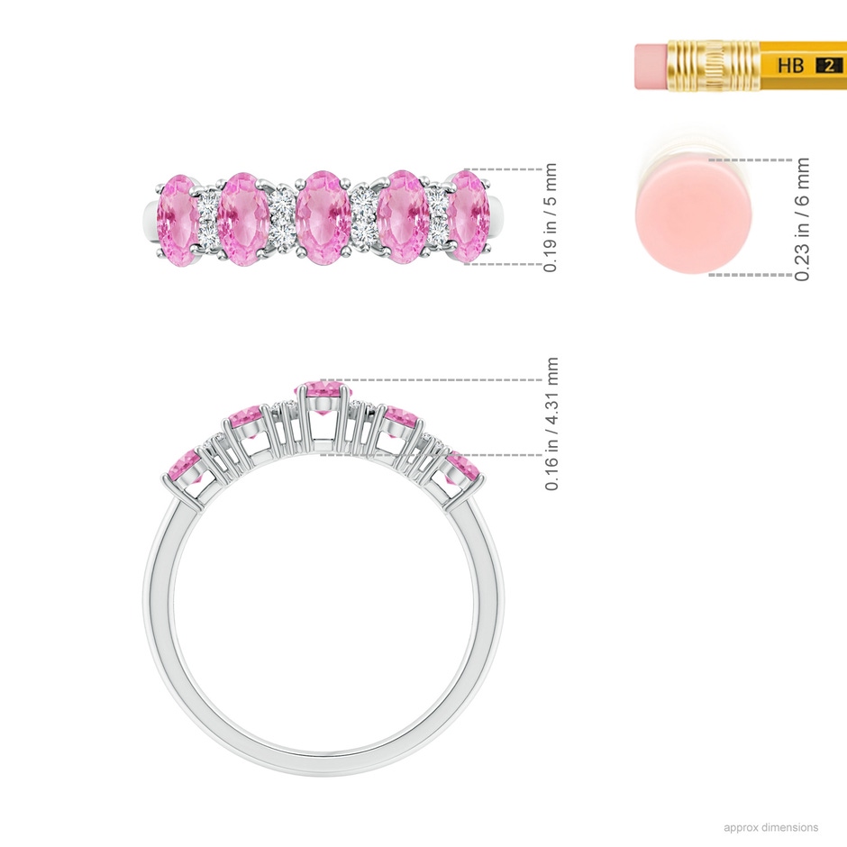 5x3mm A Five Stone Pink Sapphire and Diamond Wedding Ring in White Gold ruler
