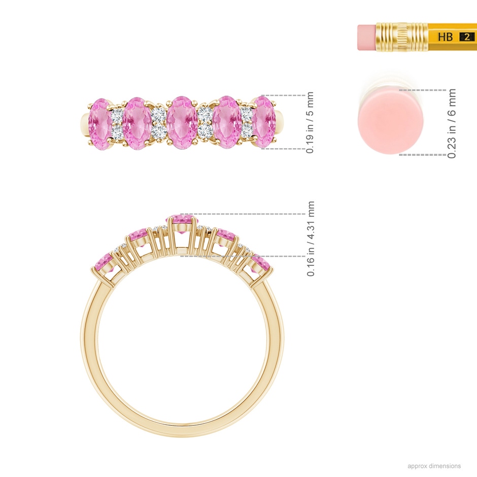 5x3mm A Five Stone Pink Sapphire and Diamond Wedding Ring in Yellow Gold ruler