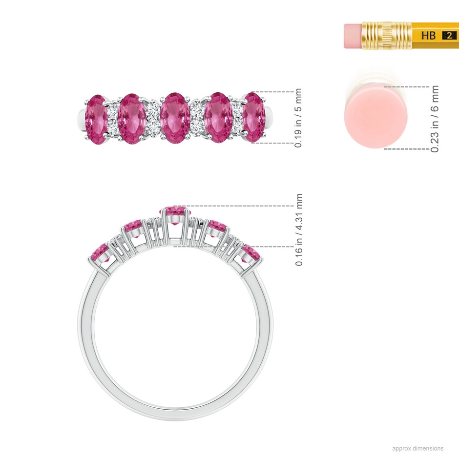 5x3mm AAAA Five Stone Pink Sapphire and Diamond Wedding Ring in P950 Platinum ruler