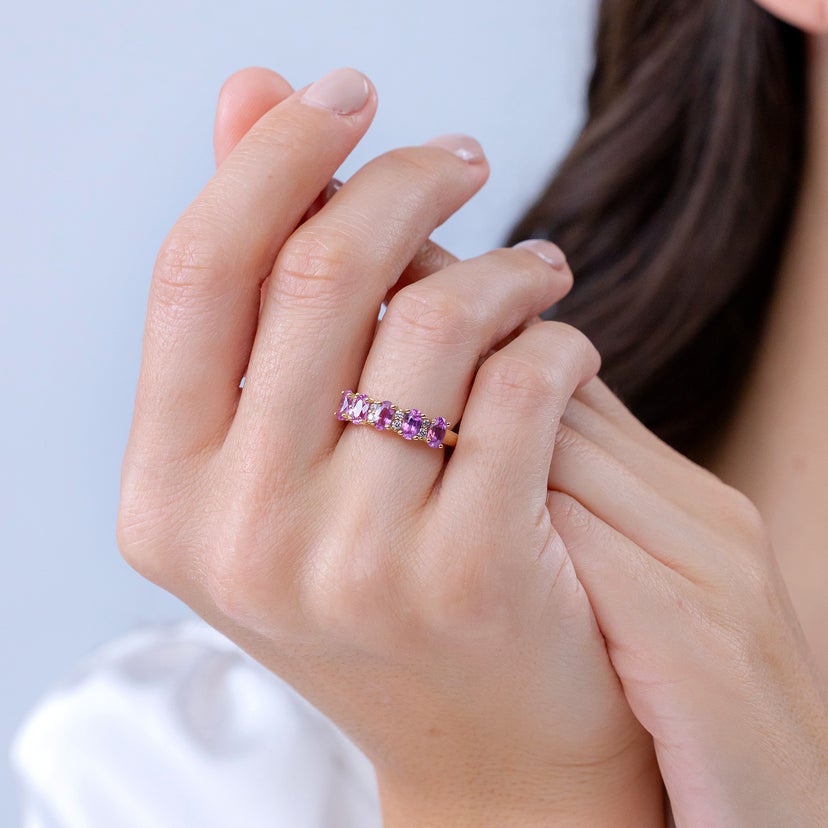 Five Stone Pink Sapphire and Diamond Wedding Ring