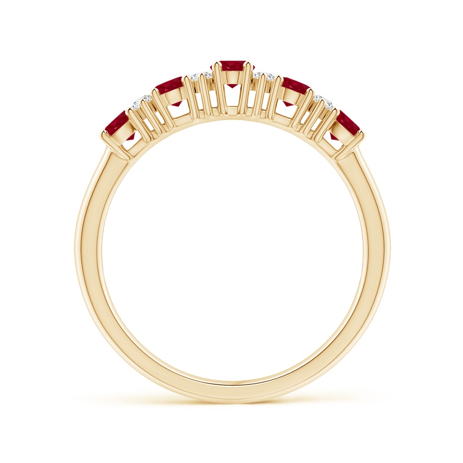 4x3mm AA Five Stone Ruby and Diamond Wedding Ring in Yellow Gold side 199