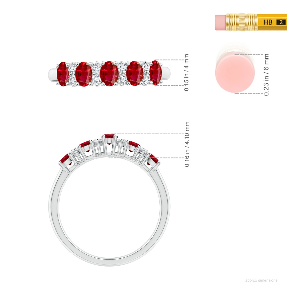 4x3mm AAA Five Stone Ruby and Diamond Wedding Ring in White Gold ruler