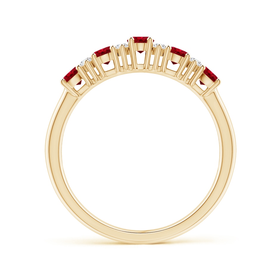 4x3mm AAA Five Stone Ruby and Diamond Wedding Ring in Yellow Gold side 199