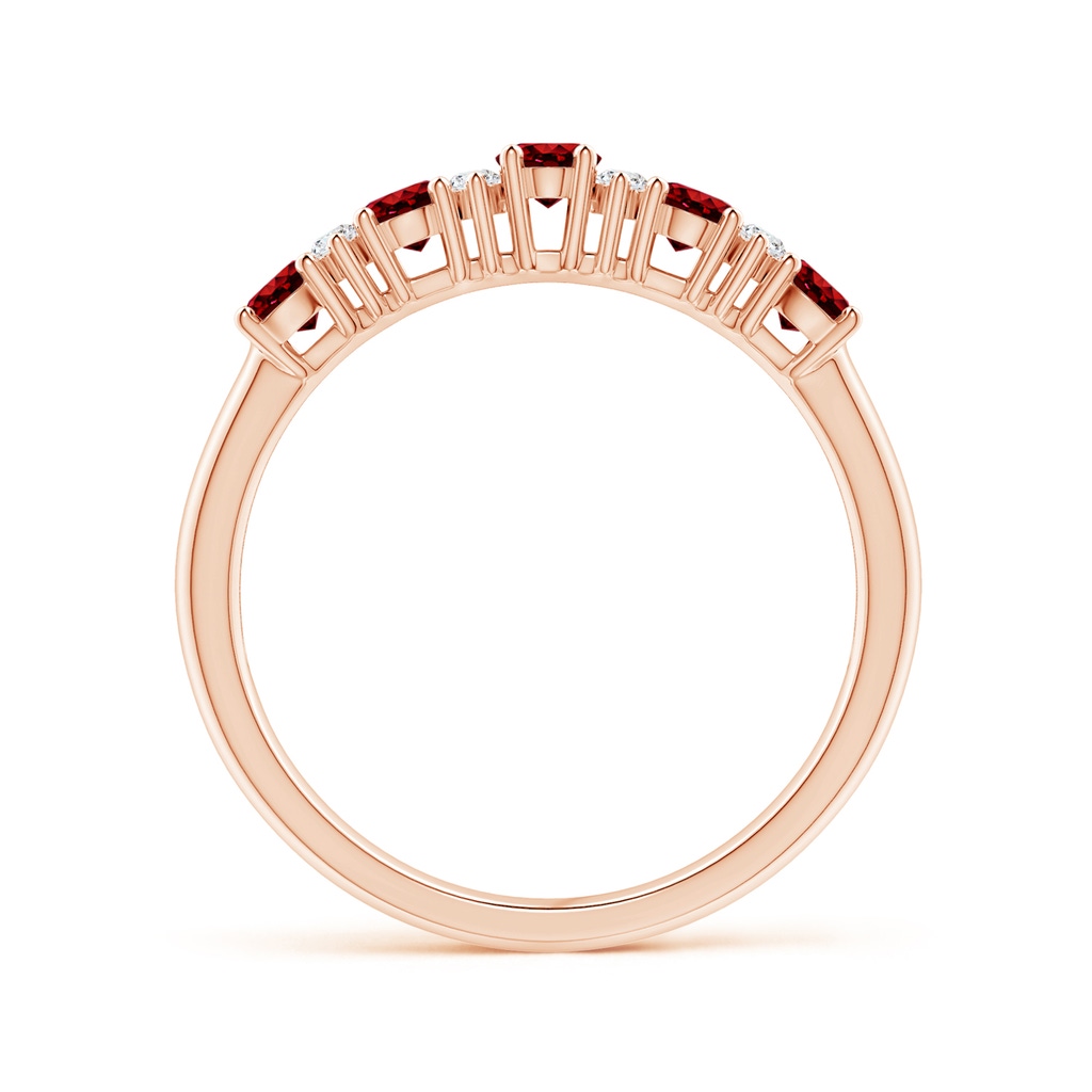 4x3mm AAAA Five Stone Ruby and Diamond Wedding Ring in Rose Gold - side 199