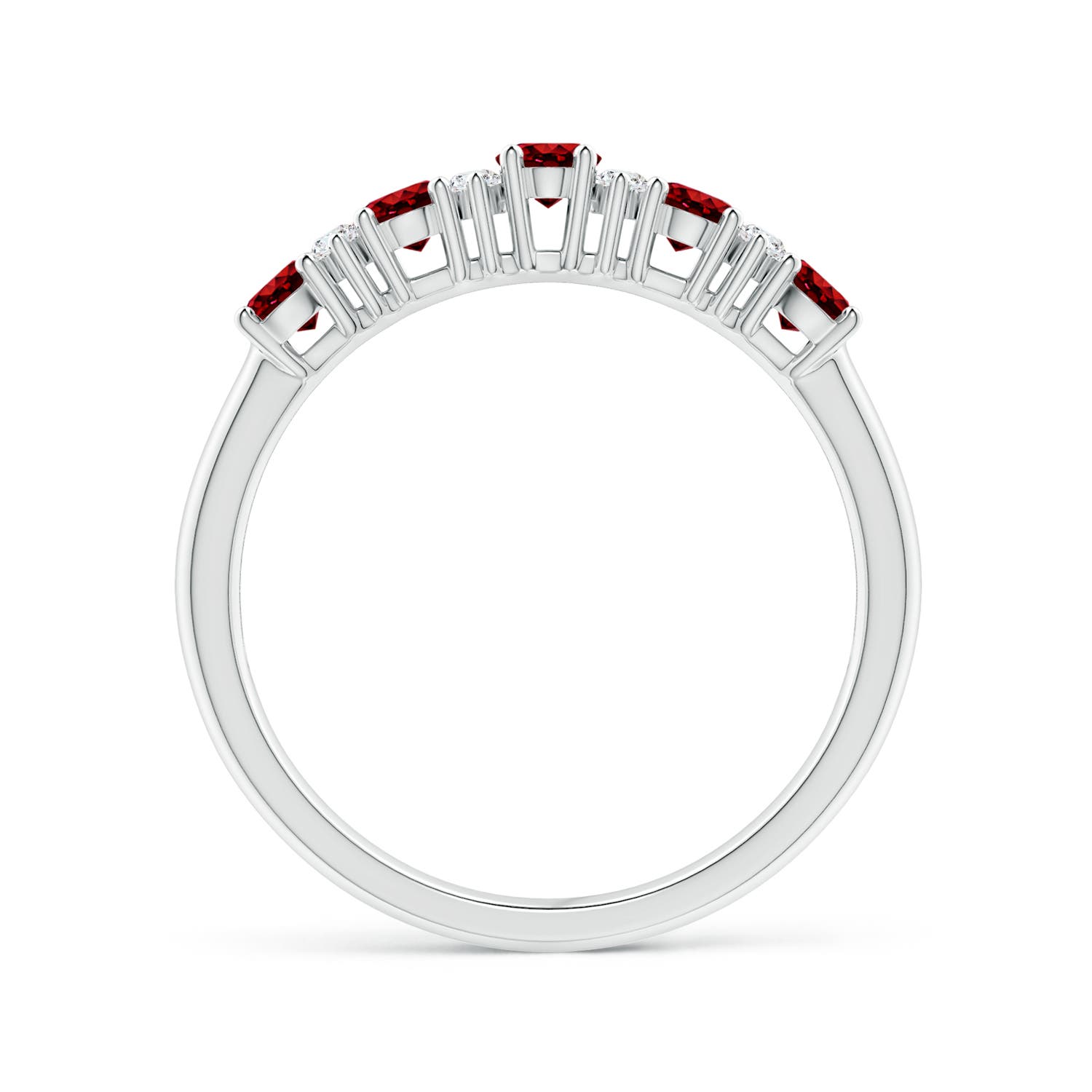 4x3mm AAAA Five Stone Ruby and Diamond Wedding Ring in White Gold - side 3