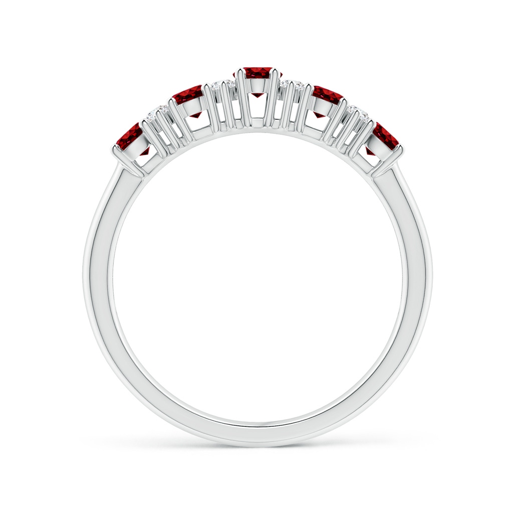 4x3mm AAAA Five Stone Ruby and Diamond Wedding Ring in White Gold - side 199