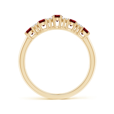 4x3mm AAAA Five Stone Ruby and Diamond Wedding Ring in Yellow Gold - side 4
