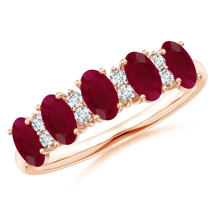 5x3mm A Five Stone Ruby and Diamond Wedding Ring in Rose Gold 