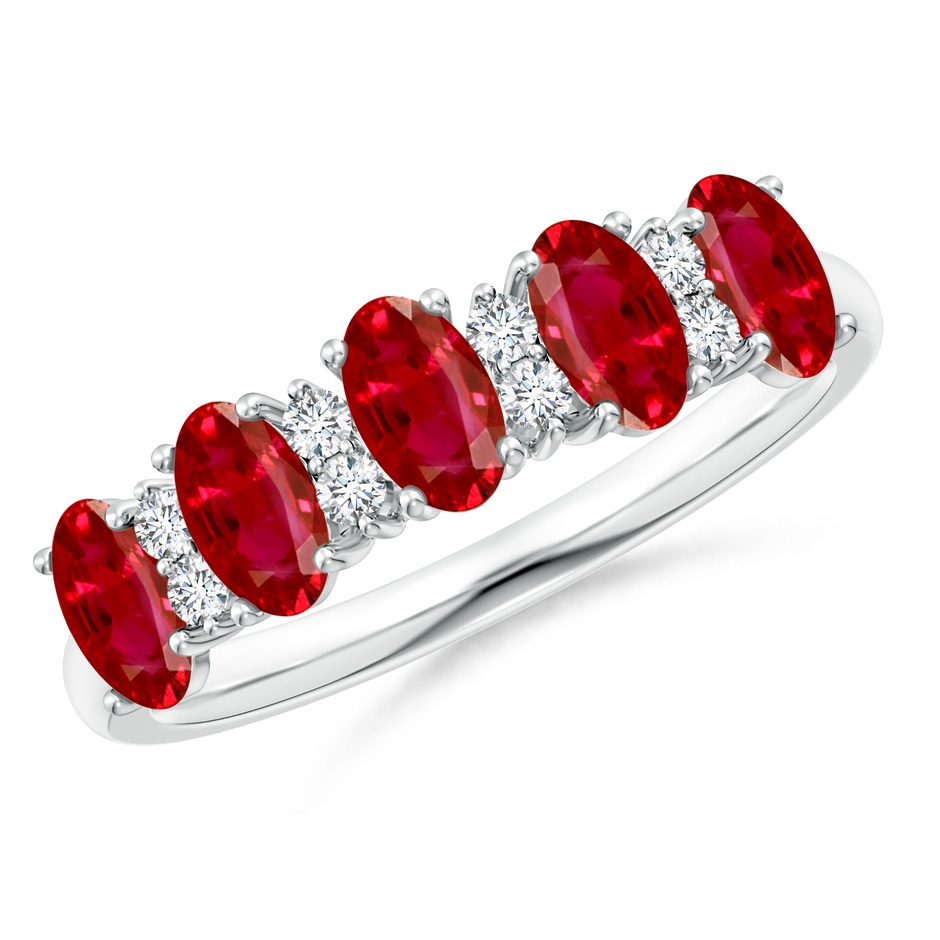5x3mm AAA Five Stone Ruby and Diamond Wedding Ring in P950 Platinum 