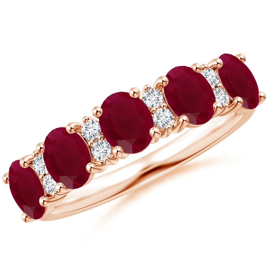 5x4mm A Five Stone Ruby and Diamond Wedding Ring in 10K Rose Gold 