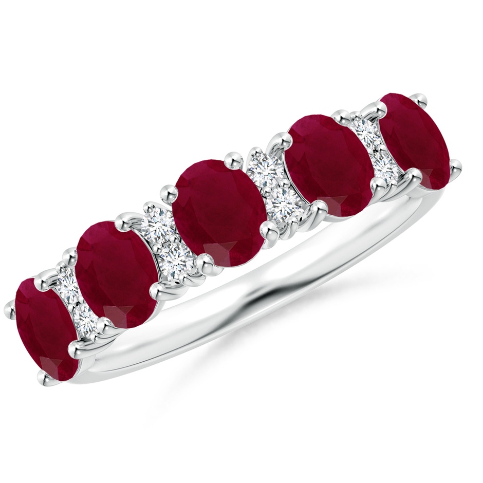 5x4mm A Five Stone Ruby and Diamond Wedding Ring in White Gold 