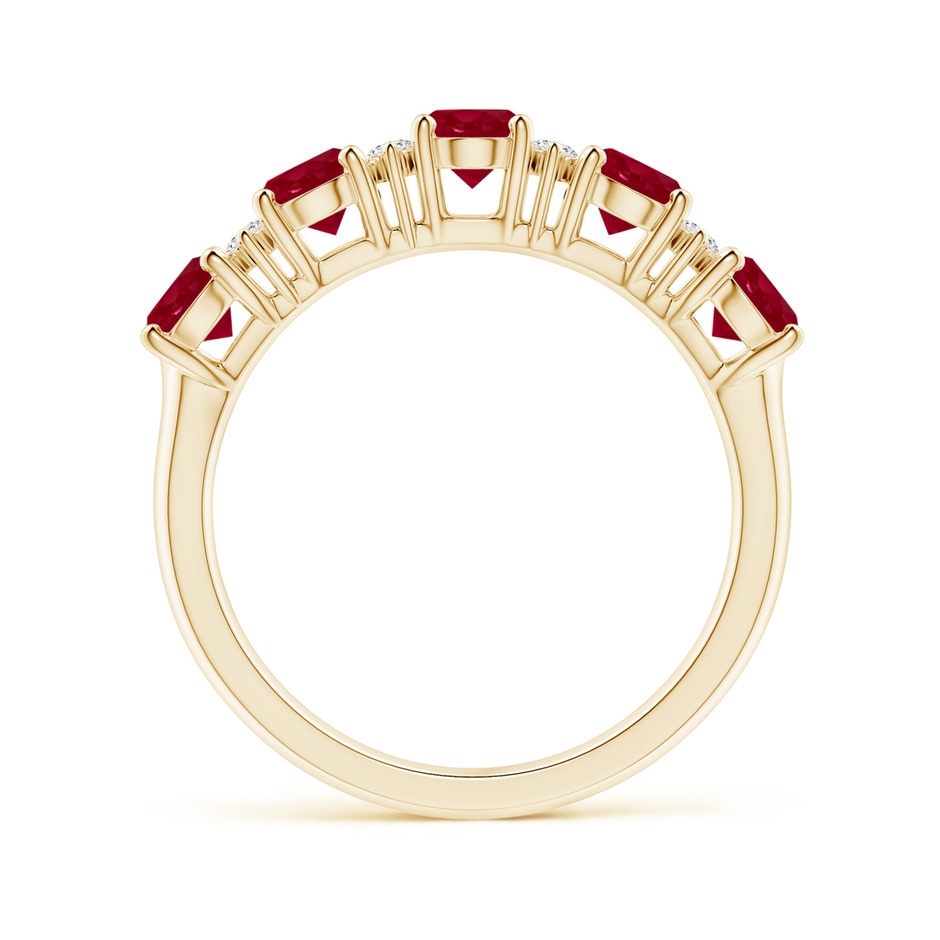 5x4mm AA Five Stone Ruby and Diamond Wedding Ring in 18K Yellow Gold side 199