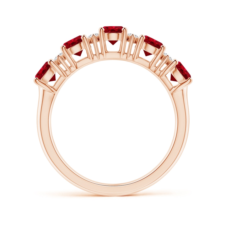 5x4mm AAA Five Stone Ruby and Diamond Wedding Ring in Rose Gold side 199