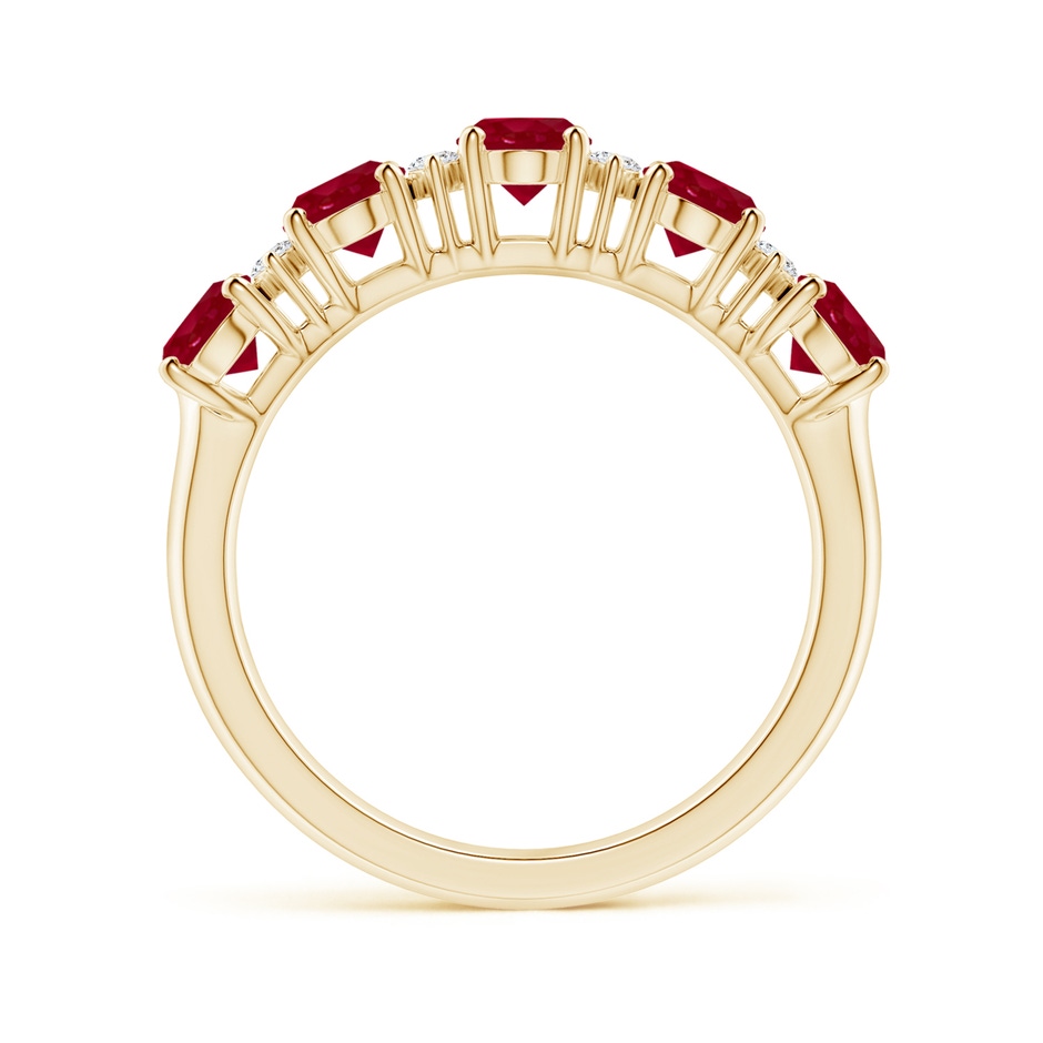 6x4mm AA Five Stone Ruby and Diamond Wedding Ring in Yellow Gold side 199