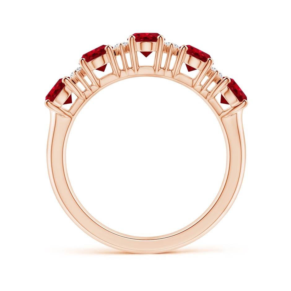 6x4mm AAA Five Stone Ruby and Diamond Wedding Ring in 18K Rose Gold side 199