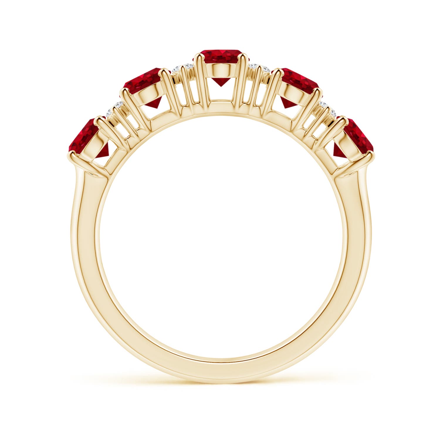 6x4mm AAA Five Stone Ruby and Diamond Wedding Ring in 18K Yellow Gold