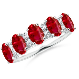 6x4mm AAA Five Stone Ruby and Diamond Wedding Ring in P950 Platinum