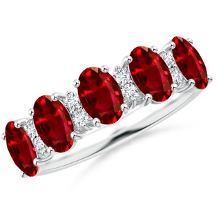 6x4mm AAAA Five Stone Ruby and Diamond Wedding Ring in P950 Platinum
