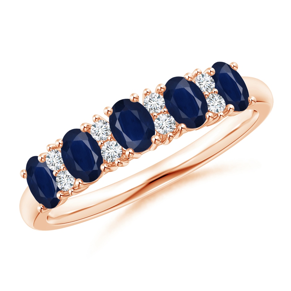 4x3mm A Five Stone Blue Sapphire and Diamond Wedding Ring in Rose Gold 