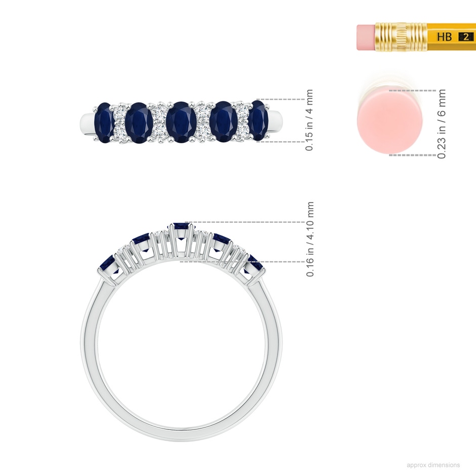 4x3mm A Five Stone Blue Sapphire and Diamond Wedding Ring in White Gold ruler