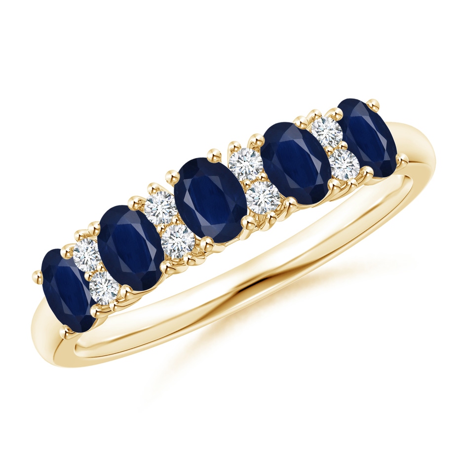 4x3mm A Five Stone Blue Sapphire and Diamond Wedding Ring in Yellow Gold 