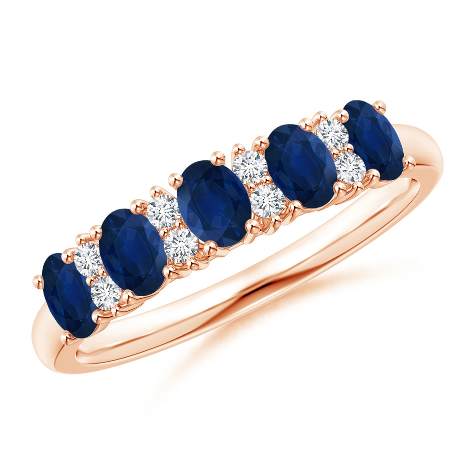 4x3mm AA Five Stone Blue Sapphire and Diamond Wedding Ring in Rose Gold 
