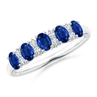 4x3mm AAA Five Stone Blue Sapphire and Diamond Wedding Ring in White Gold
