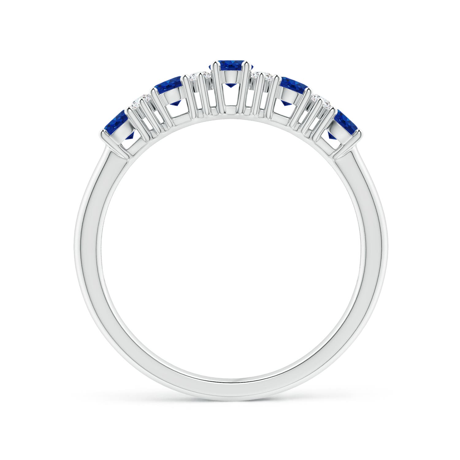4x3mm AAA Five Stone Blue Sapphire and Diamond Wedding Ring in White Gold