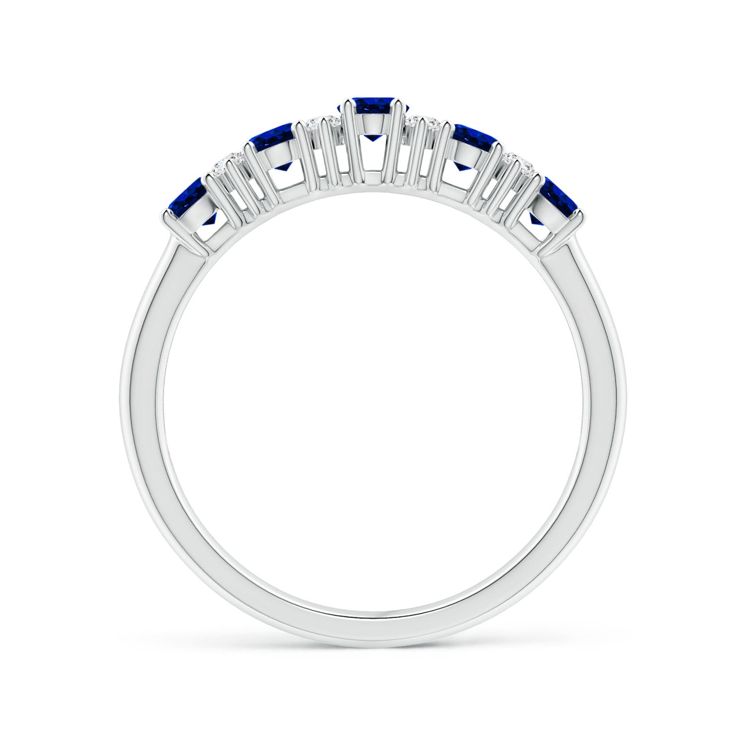 4x3mm AAAA Five Stone Blue Sapphire and Diamond Wedding Ring in P950 Platinum