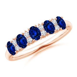 4x3mm AAAA Five Stone Blue Sapphire and Diamond Wedding Ring in Rose Gold
