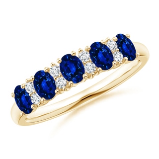 4x3mm AAAA Five Stone Blue Sapphire and Diamond Wedding Ring in Yellow Gold