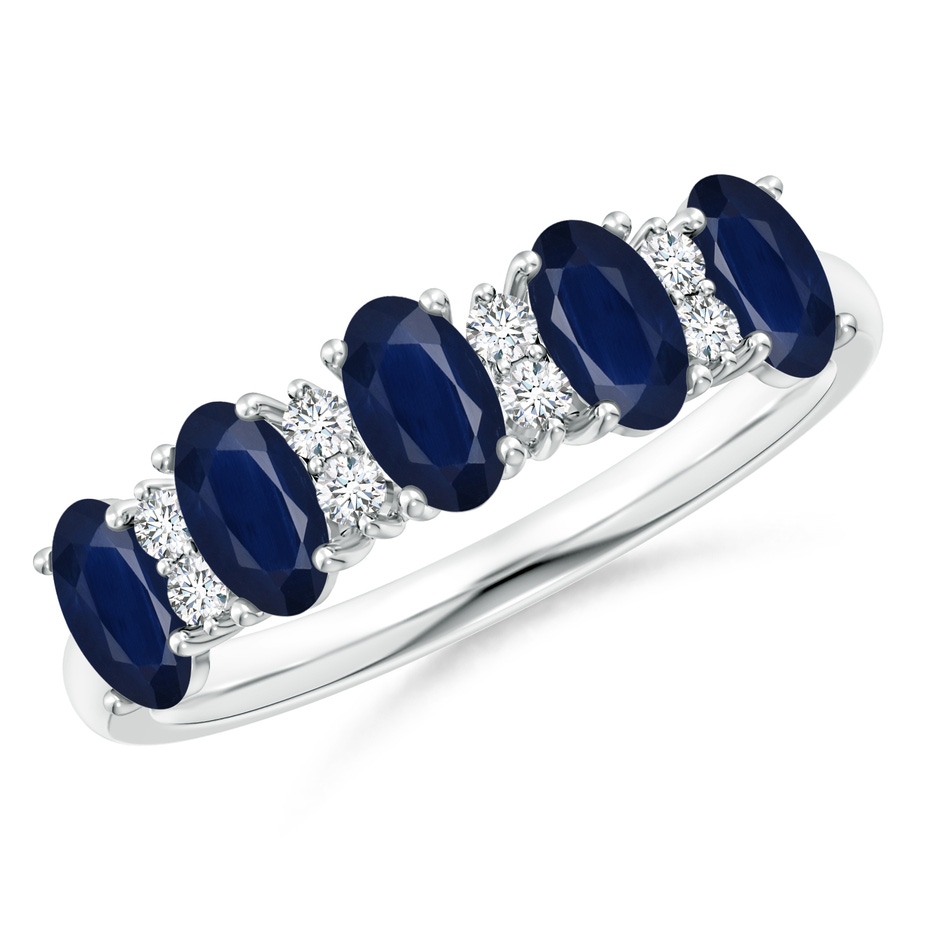 5x3mm A Five Stone Blue Sapphire and Diamond Wedding Ring in P950 Platinum 