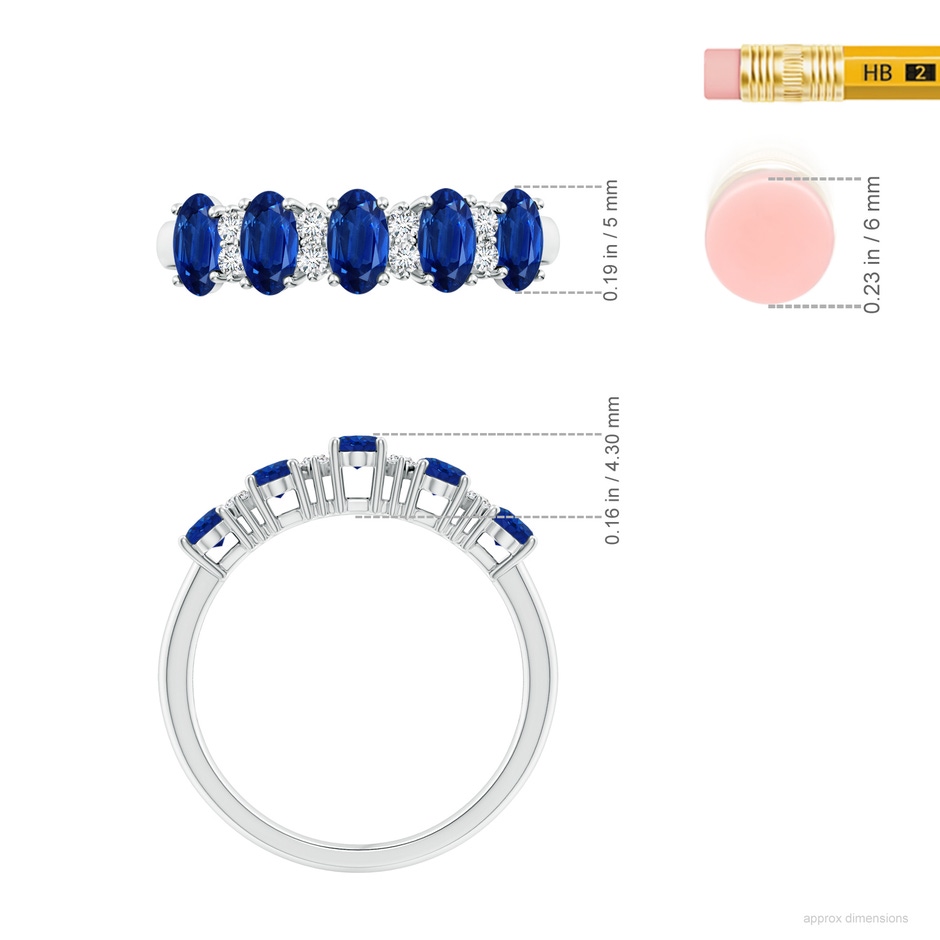 5x3mm AAA Five Stone Blue Sapphire and Diamond Wedding Ring in P950 Platinum ruler