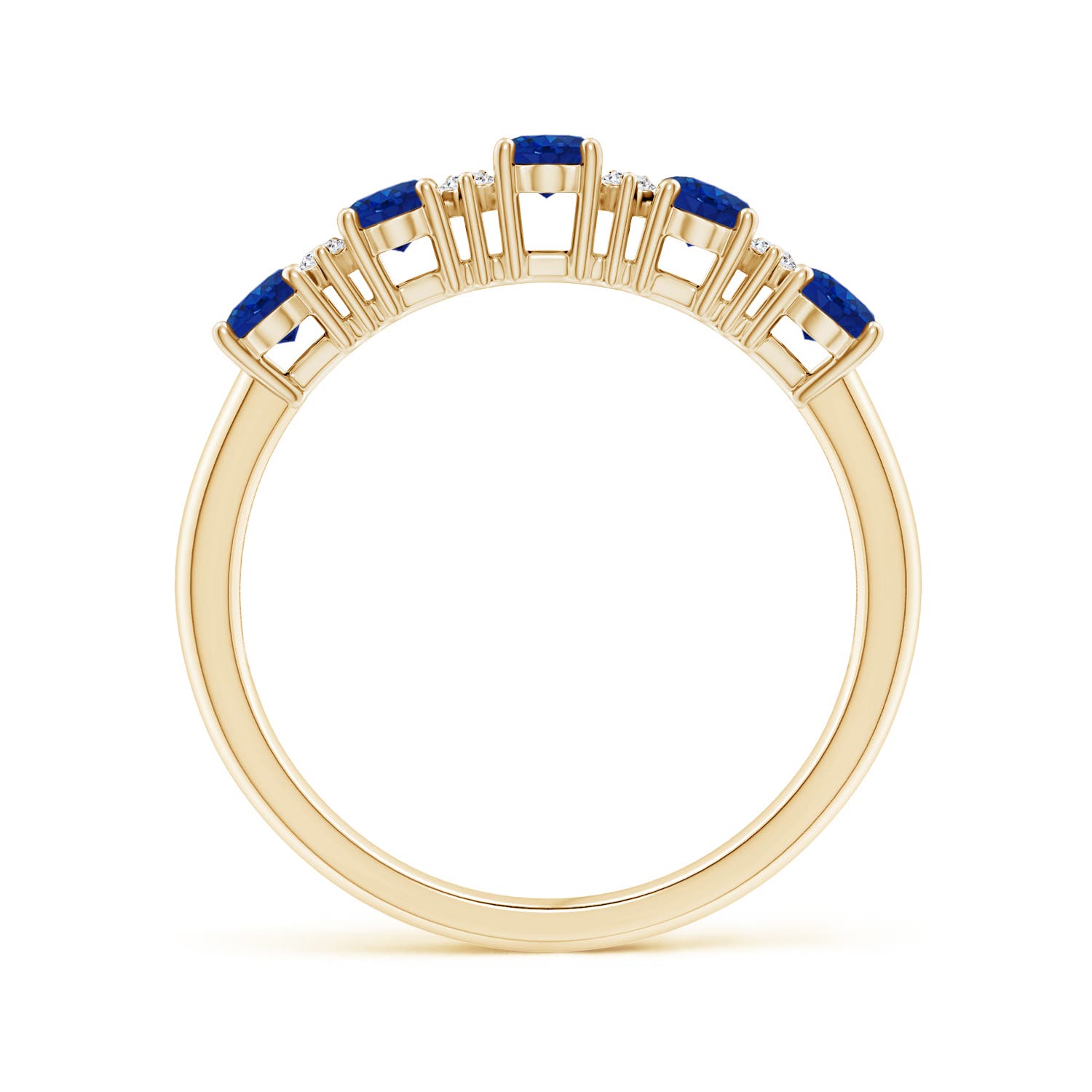 5x3mm AAA Five Stone Blue Sapphire and Diamond Wedding Ring in Yellow Gold - side 3