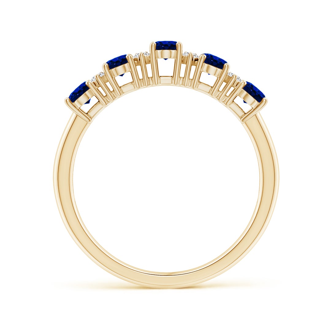 5x3mm AAAA Five Stone Blue Sapphire and Diamond Wedding Ring in Yellow Gold - side 3